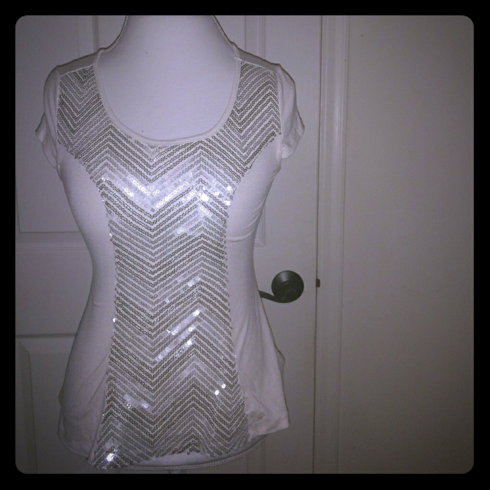 White Tee with Frontal Sequined Design